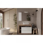 Ensemble Meuble salle de bain L110cm - Vasque + 2 Tiroirs + 3 niches - Coloris ch&ecirc;ne clair et laqu&eacute; blanc - HAMBOURG valge