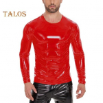 Meeste vedel l&auml;ikiv kunstnahast metallik m&auml;rja v&auml;limusega pikkade varrukatega t&otilde;mblukk &otilde;lg Slim Fit s&auml;rk Hip Hop &ouml;&ouml;klubi peopluus M punane