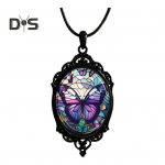 Butterfly Pendant Necklace for Women Retro Alloy Purple Butterfly Dangle Necklace Female Jewelry Gift for Dating Daily Wear lilla