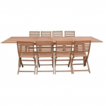 Ensemble repas de jardin 8 &agrave; 12 personnes - Table extensible 200/250/300 x 100cm + 8 chaises - Bois Eucalyptus FSC