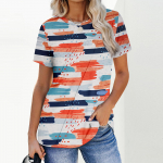 Naiste mood vabaaja l&uuml;hikeste varrukatega &uuml;hev&auml;rvilised topid, plisseeritud moer&otilde;ivad T-s&auml;rk L sinine