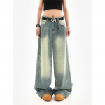 Naiste 2024 Retro Sinised Laia S&auml;&auml;rega Teksad: Raske pesu, varas&uuml;gisene mood. Small sinine