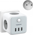 TESSAN EU seinakontakti pikendaja 3 prantsuse pistikupesa ja 3 USB-ga (1 USB C), Mitu pistikut &Uuml;lekoormuskaitsega toitejuhe 3 Outlets & 3 USB-A hall v&auml;rv