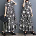 L&uuml;hikeste varrukatega lahtine pluss-suuruses moeprindiga salendav keskmise pikkusega kleit One Size