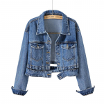 Stiilne Retro Must Denim Jakk Naistele - Hongkongi Stiilis, K&otilde;rge V&ouml;&ouml;koht, L&uuml;hike, Ideaalne Kevadeks & S&uuml;giseks S (80-100 lbs) sinine
