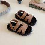 Moodne Kevadine Laste Sandaal Suvine Uus King Poiss T&uuml;druk Tuhvel Pehme Tald Libisemisvastane Laste Kingad Beebi Takjakinnitusega Ranna Sandaal Tuhvel 21-insole 13.7cm pruun