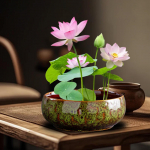 Bonsai Bowl Ceramic Planter for Indoor Plants Lotus Planting in Water Indoors kiln changed blue