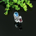 Swiss Blue Topaz, Garnet 925 Sterling Silver Jewelry Ring Size 8 m3l78