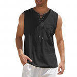 Men Loose Waistcoat Tank Top Vest Lace-up V Neck Sleeveless Pullover Casual Streetwear 2XL tumehall v&auml;rv
