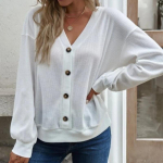 Naiste mood vabaaja s&uuml;gistalv &uuml;hev&auml;rviline printimine pikkade varrukatega V-kaelusega lahtised pulloverid ja pikad varrukad L armee roheline v&auml;rv