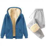 Naiste Mood &Uuml;hev&auml;rviline Ja Talvine Polsterdatud Ja Paksenenud Lukuga Kapuutsiga Dressipluus Jakk Sweatpants Vabaaja Kaheosaline Komplekt XXXL sinine
