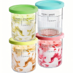 4 tk Ninja Creami Deluxe 11 in 1 Pere Suuruses Pintid, Kaaned 24oz NC500/NC501 N&otilde;ud Kogu K&uuml;lmutatud Toitude jaoks, N&otilde;udepesumasinas Pestavad, BPA-vabad 4pcs