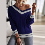 Mood 2025 Naiste Lihtne V-kaelusega Kontrastse V&auml;rviga &Uuml;hendatud Kampsun Vabaaja L&otilde;tv Pikkade Varrukatega Mitmek&uuml;lgne Elegantne Pullover S sinine