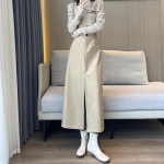 Mustad PU naiste seelikud k&otilde;rge v&ouml;&ouml;kohaga s&uuml;gistalvised elegantsed pikad seelikud naistele L beež