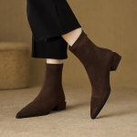 Mood S&uuml;gis Vintage Suede Naiste Pahkluud Naiste Lakooniline Terava Ninaga Paks Kontsaga L&uuml;hikesed Botas Zapatos De Mujer 35 pruun