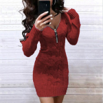 Naiste s&uuml;gise pikkade varrukatega Bodycon Maxi kleidid Seksikas, karmi kaelusega Slim Fit kokteilipeokleit Kootud kleit XL veini