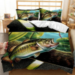 Haugi Kala Voodipesu Triibuline Bass Suur Muster Jahinduse Ja Kalastuse Teemaline Tekikate Laste Poiste Magamistoa Kaunistused Teismelistele EU single(135x200cm)