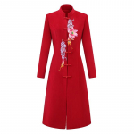 Tluoman Women's New Chinese Style Festive Red Wool Blend Coat M