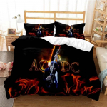 3D Prindiga Mood AC_DC Rockb&auml;nd Voodipesukomplekt AC-DC B&auml;ndi Mustriga Tekikott Padjap&uuml;&uuml;ridega &Uuml;heinimesevoodi T&auml;issuuruses Kuninganna Kuningas AU Single(140x210cm)