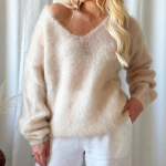 Naiste V-kaelusega Pikkade Varrukatega Pullover Vabaaja Kampsun Naiste S&uuml;gis/Talv Kootud Jumper Mood &Uuml;hev&auml;rviline L&otilde;tv &Otilde;huke Pealmine R&otilde;ivas S beež