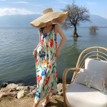 Sanya rannakuurordi rannakleit naiste uus suvine tr&uuml;kiga rippidega kleit Hainani turismi foto pikk kleit XL valge