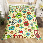 Retro Hippie S&uuml;dame Tekikate Komplekt Abstraktne Lilleline Voodipesu Komplekt Mikrokiud V&auml;rviline Tekikate &Uuml;heinimese Kuninga Suurus T&uuml;drukutele Poistele EU Single(135*200cm)3pcs