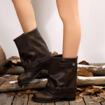 Paks konts Naiste L&auml;&auml;ne-Ameerika Kauboi Saapad Moodne Pandlaga Slip-On Kingad Daamide Vintage Volditud L&uuml;hikesed Saapad 42 pruun