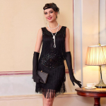 Naiste suuruses 1920ndate Gatsby Flapper Kleit, Litrite ja P&auml;rlitega Tuttidega Vestkleit Peole & Tantsule 2XL must