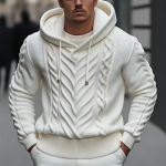 Meeste talvine kootud kapuutsiga kampsun Vabaaja valge kootud kapuutsiga pullover Meeste pikkade varrukatega trendikas kootud riietus 2XL valge