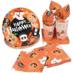 Hemotoni Halloweeni lauan&otilde;ude komplekt, pidustustarvikute komplekt, 24 pabertaldrikut, 48 salvr&auml;tikut ja 24 tassi lauan&otilde;ude komplekt oranž