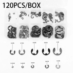 M1.5-M10 Roostevabast terasest kinnitusr&otilde;ngas Snap Ring E-klamber Seibide komplekt V&otilde;lli kinnitus Hoidik Avatav Snap-r&otilde;ngaste komplekt 1box(120PCS) must