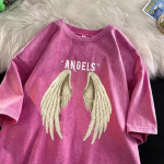 Ingli tiibadega tr&uuml;kitud T-s&auml;rk k&otilde;rgekvaliteediline puhas puuvill retro pestud Unisex s ja naiste t&auml;navastiilis vabaaja mood &uuml;mmarguse kaelusega riided M