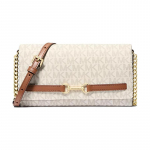 MICHAEL KORS Carson Hobuseraua Pandlaga Reguleeritava Ketiga &Otilde;larihm Magnetiline Kinnis Faux Nahast &Otilde;la-Crossbody Kott Suur Naiste Vanillivalge valge