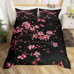 Kirsipuude &Otilde;ied Voodipesukomplekt Poistele T&uuml;drukutele Jaapani Stiilis Lilleline Botaaniline Tekikate &Uuml;heinimese King Sakura Lilled Tekikate 140x200cm