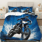 Sinine Motokrossi Voodipesu Komplekt 3D Prindiga Tekikott Padjap&uuml;&uuml;ri Komplekt Pehme Ja Vastupidav Kangas Laste Poiste Magamistoa Sisustuseks AU Single(140x210cm) black