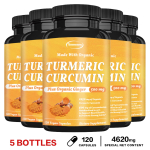 Orgaaniline kurkum, kurkumiini kapslid, 500 mg, valmistatud orgaanilise ingveriga, toidulisand, sobib nii meestele kui ka naistele. 120*5