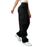 Naiste Elastilised K&otilde;rge V&ouml;&ouml;kohaga Cargop&uuml;ksid Venivad Vabaaja Laiad S&auml;&auml;red Streetwear Parachute Matkap&uuml;ksid Taskutega S must