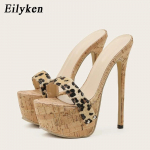 Eilyken Suvine Ekstreemne Platvorm K&otilde;rge Kontsaga Sussid Naiste Paksud Daamide L&uuml;hikesed Slingback Peep-toe Muulad Slaidid Kingad Suurus 42 35 leopard