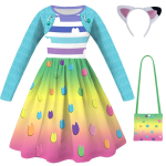 Laste Gabby's Dollhouse Multikas Cosplay R&otilde;ivad Gabby Kass T&uuml;drukud Printsessi Kleit + P&uuml;ksid Halloweeni Pidu S&uuml;nnip&auml;ev Cosplay Kost&uuml;&uuml;m 120 yellow