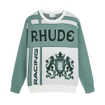 Piiri&uuml;lene Euroopa ja Ameerika trendikas br&auml;nd RHUDE mikroetiketiga kirjalik jacquard-kampsun &uuml;mmarguse kaelusega kootud kampsun meestele ja naistele high street XL roheline