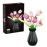 Roosikad tulbid lillemudel ehitusklotside komplekt 3D kimp klotse DIY laste m&auml;nguasjad kodu kaunistus t&auml;iskasvanud t&uuml;drukutele p&uuml;hade kingitused with box red