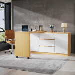 Lukustatavate ratastega laud, Multifunktsionaalne, 4 cm paksem p&ouml;&ouml;rlev lauaplaat, Lukustatav, Valge/Tamm, Kokkupandav, Nurgalaud, K&uuml;ljasektsioon, Paks materjal 120 x 50 x 76.5 cm