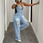 Naiste Tunked Denim &Uuml;hes T&uuml;kis Strapless Varrukateta Seksikad Tunkp&uuml;ksid Pikkade P&uuml;kstega Kitsa V&ouml;&ouml;koht Romperid Y2k Streetwear T&ouml;&ouml; 2026 S sinine