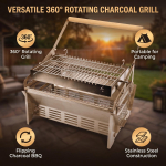 360 kraadi p&ouml;&ouml;rlev grill roostevabast terasest s&ouml;egrill kaasaskantav eemaldatav telkimiseks piknikuks aiapidusse &otilde;ues brown
