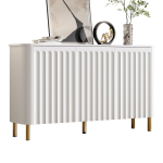 Kapp Buffet MDF Metalljalad 3 ust Samba reljeef Laine&auml;&auml;r &Uuml;marad nurgad K&auml;epidemeteta Elutuba 135 x 36 x 78 cm valge