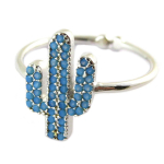 7bis [Q0992] - K&auml;sitsi valmistatud h&otilde;bedane t&uuml;rkiissinine s&otilde;rmus  Cactus  - 14x8 mm t&uuml;rkiissinine