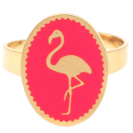 Les Tr&eacute;sors De Lily [Q2445] - Bague cr&eacute;ateur acier 'Flamant Rose' rose fuschia dor&eacute; - 16x12 mm Heleroosa