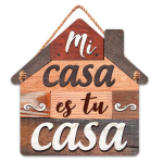 Les Tr&eacute;sors De Lily [Q7092] - Plaque bois 'Messages' marron (maison - Mi casa es tu casa) - 20x20 cm pruun