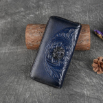 Johnature ehtsast nahast retro naiste rahakott K&auml;sitsi valmistatud reljeefne pikk k&auml;ekott Lehmanahast telefonikott sinine