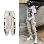 FiveFive Streetwear mustad p&uuml;ksid naiste korea stiilis elastne v&ouml;&ouml;koht dressip&uuml;ksid kottis p&uuml;ksid suve s&uuml;gis hip hop Harajuku p&uuml;ksid naiste suures suuruses M